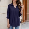 thumbnail image 2 of Bixock Plus Size Women 3/4 Length Sleeve Tops Maternity Shirts Linen Blouse Solid Color V Neck Roll Long Sleeve Lace Loose Wide Casual Daily Top, 2 of 6