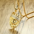 thumbnail image 3 of Hip Hop Rhinestones Paved Bling Iced Out 14K Yellow Gold Crown Lion Pendant Necklaces for Men Rapper Jewelry, 3 of 6