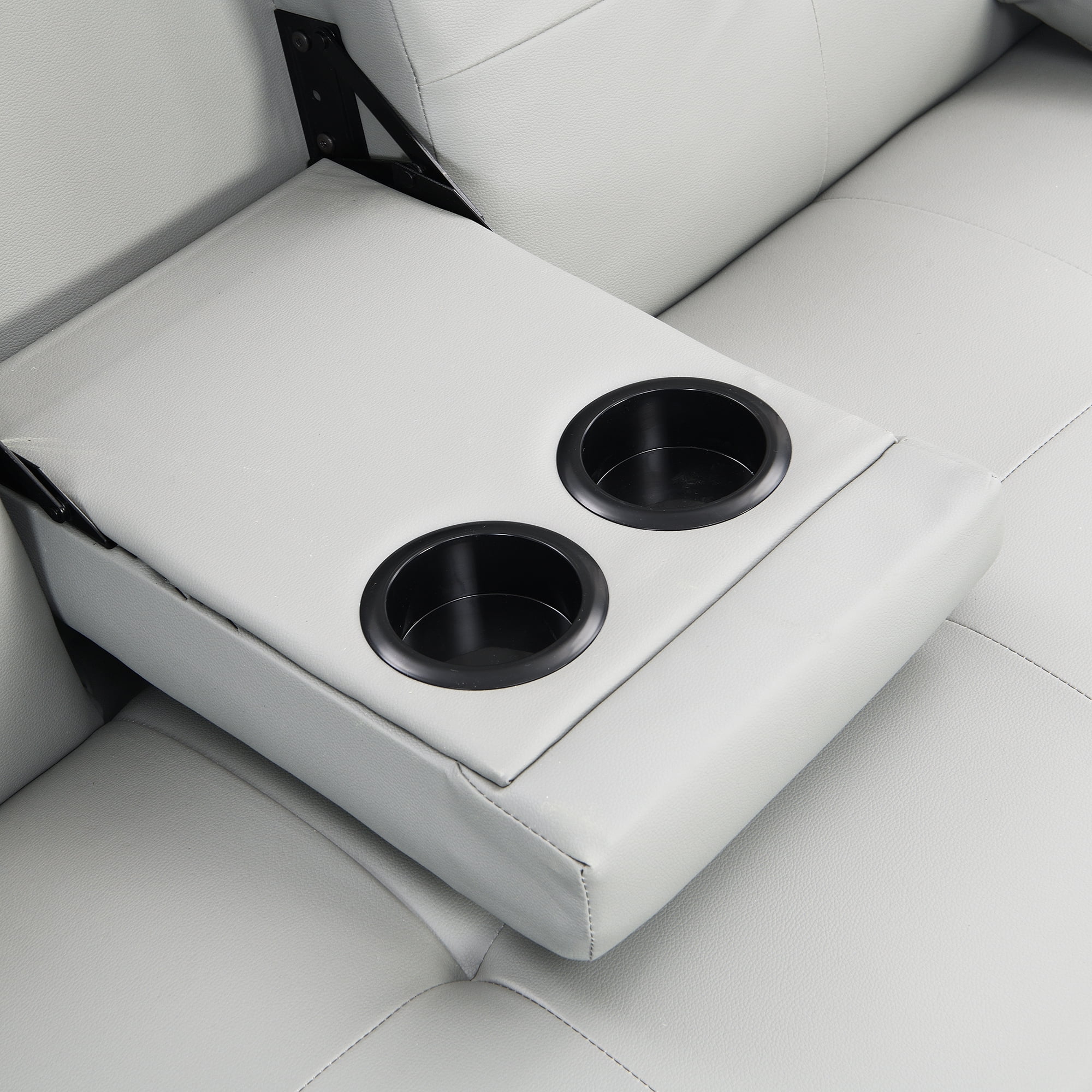 Modern PU Futon with Cupholders and Pillows Leather Sofa Bed,White