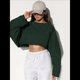 thumbnail image 4 of Sudaderas de Larga con Globo para Mujer, Sudaderas , Cuello Redondo Extragrande Verde Oscuro XS, 4 of 8