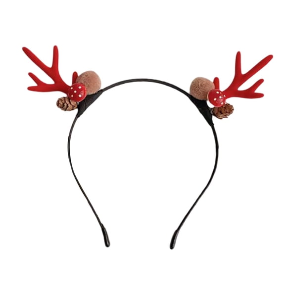 Fuzzy Antler & Mushroom Headband, Women's Forest Fairy Halloween Costume Hair Accessory (1 PC) A