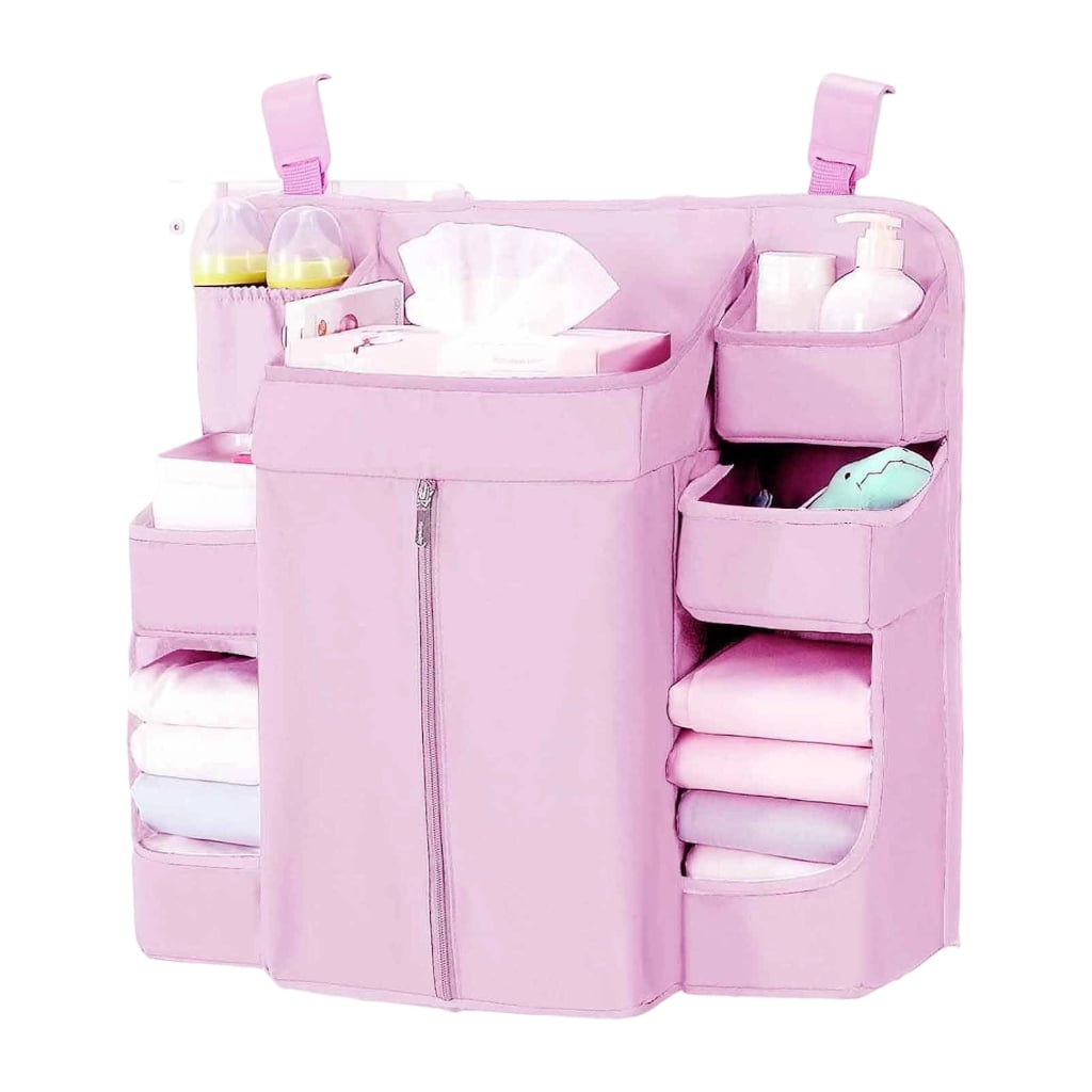 Baby Crib Hanging Organizers 6 Compartments Large Zippered Pocket Durable Fabric Nursery Storage Solution