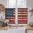 thumbnail image 2 of Vintage American Flag Kitchen Curtains, Retro Red Blue Flag Light Filtering Window Curtain Panels, 2Pcs Rod Pocket Window Treatments Set for Cabin Bathroom Bedroom 52x45 Inches, 2 of 9
