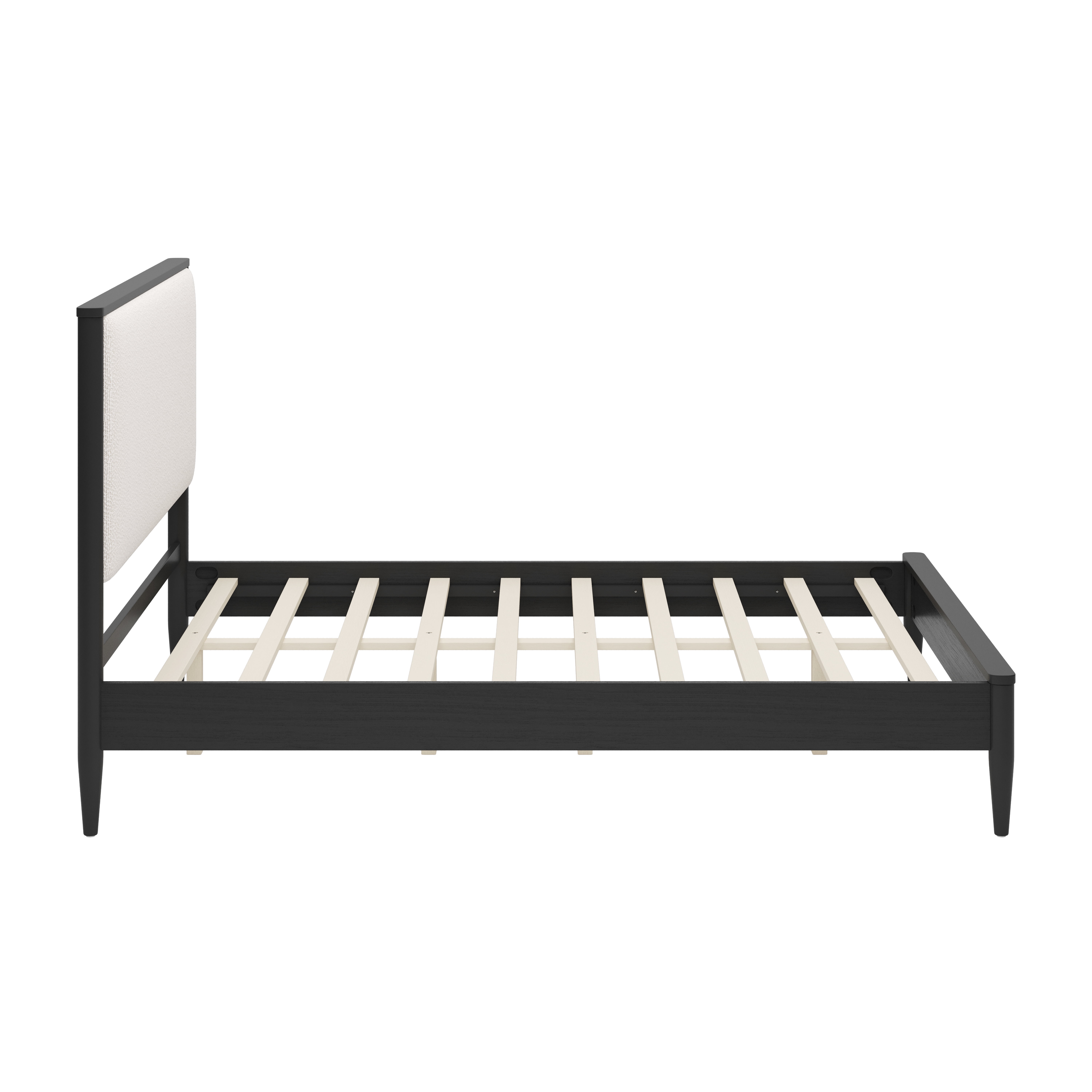 Euroco Wood Queen Size Platform Bed, Mid-Century Modern Style Platform Bed with Boucle Upholstered Headboard, Black