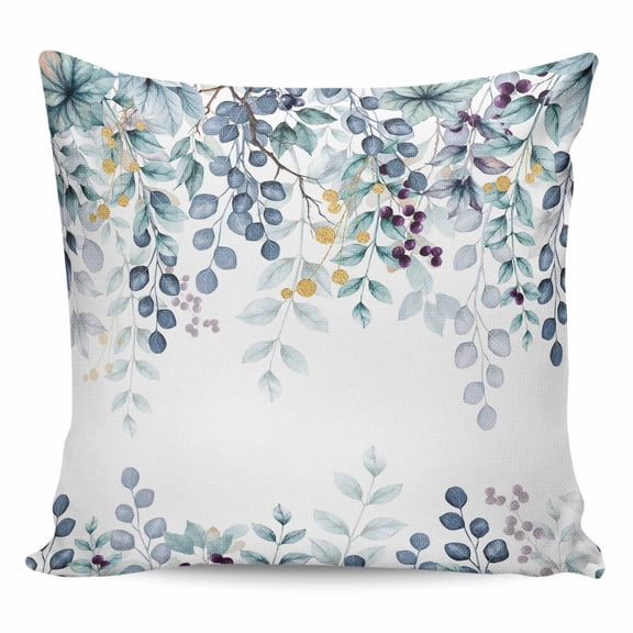 Throw Pillow Covers 24x24 Inch, Green Blue Eucalyptus Leaves Decorative Pillow Cases for Couch Sofa Bed, Summer Botanical Weeping Cotton Linen Square Home Decor Pillowcases with Hidden Zipper