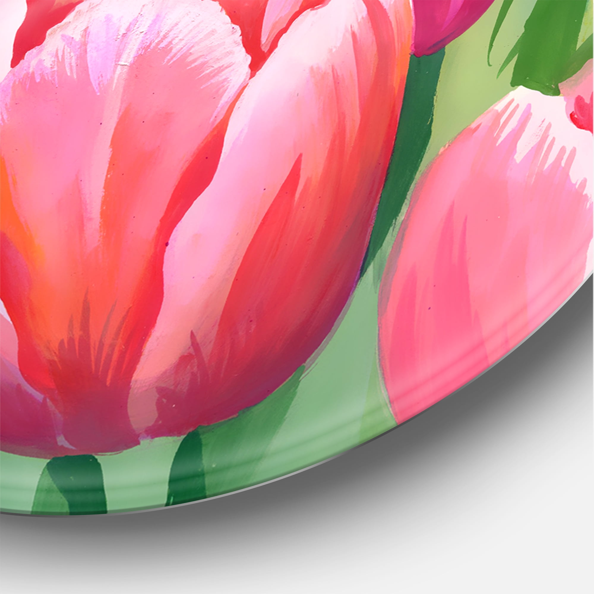 Designart 'Pink Tulips in Field' Traditional Circle Metal Wall Art 29x29 - Disc of 29
