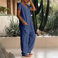 thumbnail image 5 of Tqcoqu Women's Solid V Neck Short Sleeve Jumpsuit, Loose Harem Baggy Long Pants One Piece Jumpsuit with Side Pockets, 5 of 6
