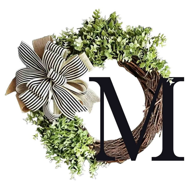 Vaidha 26 Letters Decorative Wreath Door Hanging Home Decor Letters With Bow Knot Pendant Rattan Ring Wall Decoration Window Decoration Pendant