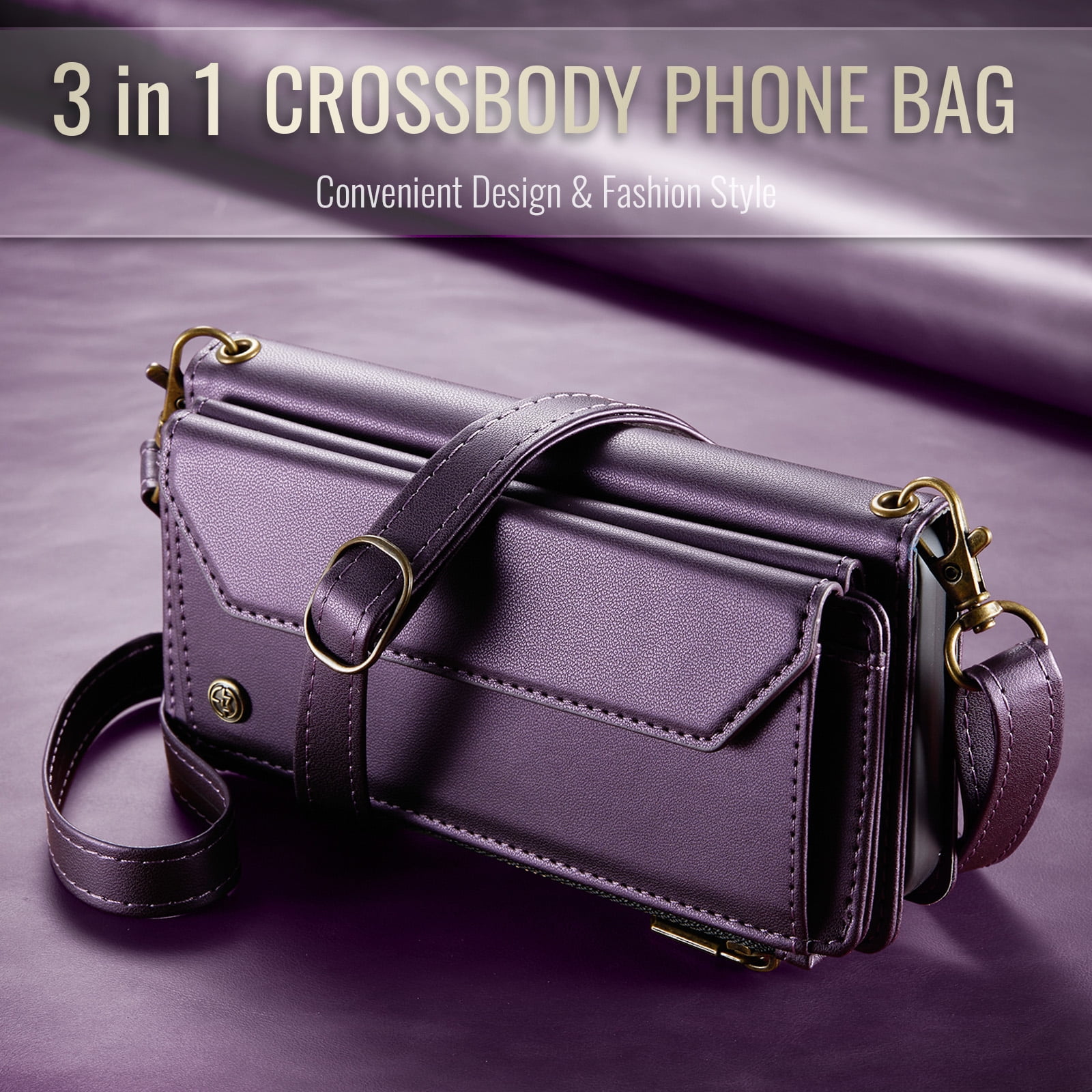 Allytechgroup Crossybody Purse Wallet Case for Samsung Galaxy Z Fold 4, RFID Blocking Zipper Pocket Shoulder Strap Hand Wrist Flip Shockproof Phone Case for Girls Women, Purple