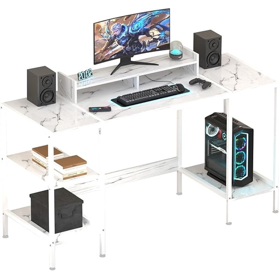 Escritorio de computadora efecto tipo marmol ,ajustable, 4 compartimientos  ,soporte para monitor , ideal gaming