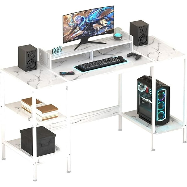 Escritorio de computadora efecto tipo marmol ,ajustable, 4 compartimientos ,soporte para monitor , ideal gaming