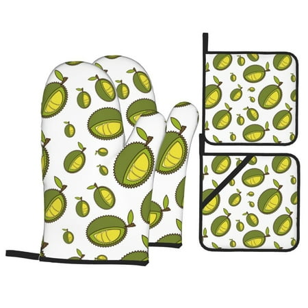 

Oven Mitts and Pot Holders 4 Piece Cute Mint Green Durian High Heat Slip Resistant Oven Mitt and Trivets Set Kitchen Oven Glove Pot Holders for Cooking Baking Grilling