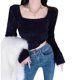 thumbnail image 5 of Suéter corto de punto con cuello cuadrado y diseño de terciopelo de visón de imitación para mujer, estilo Pure desire, sexy, suave y encerado, parte superior interior, 5 of 5