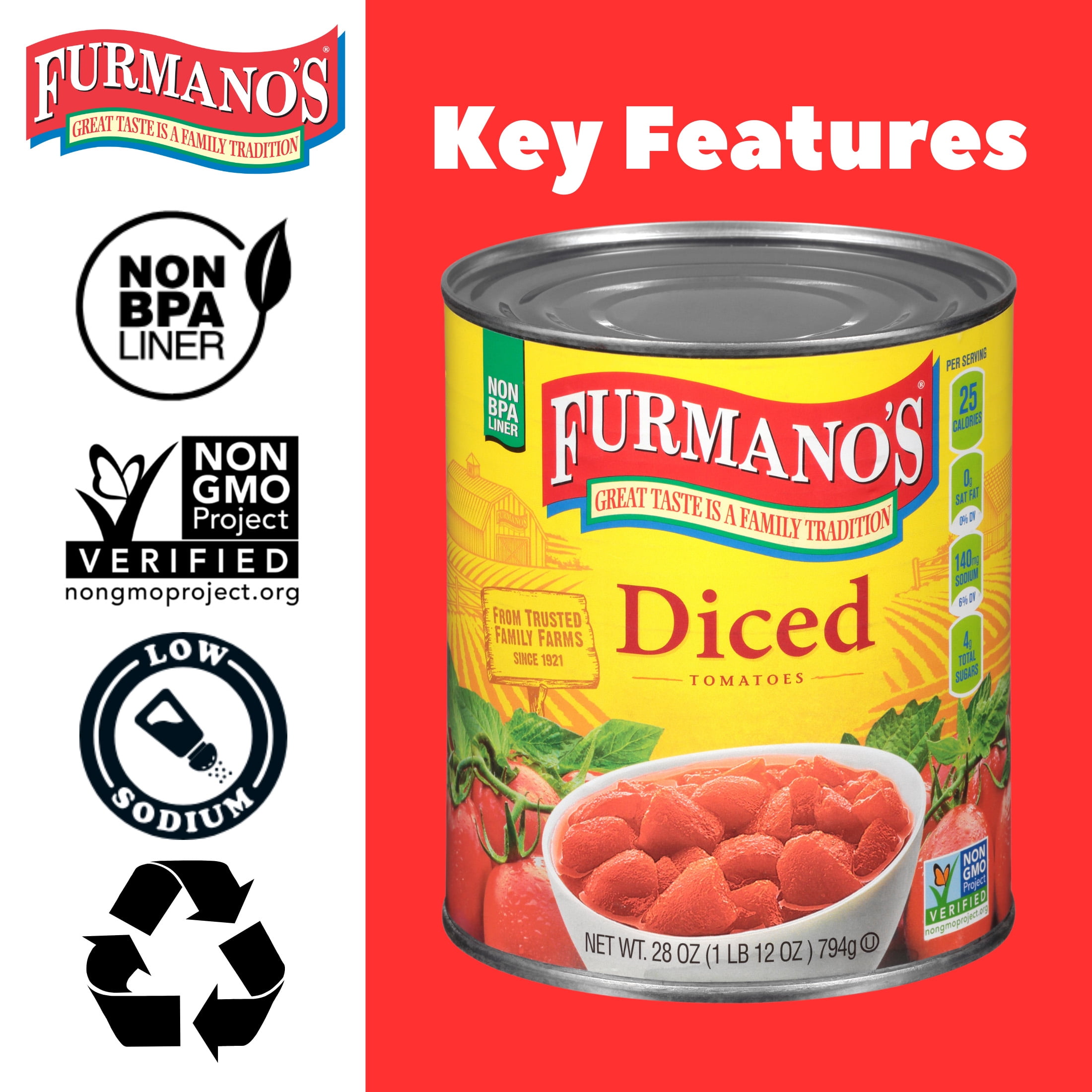 Furmano's Diced Tomatoes, 28oz, Can