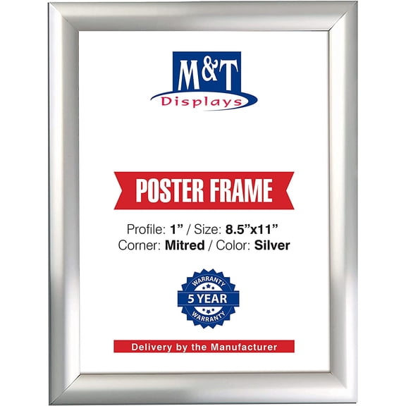 M&T Displays 8.5x11 Snap Poster Frame Silver Aluminum Photo Picture Document Certificate Sign Holder