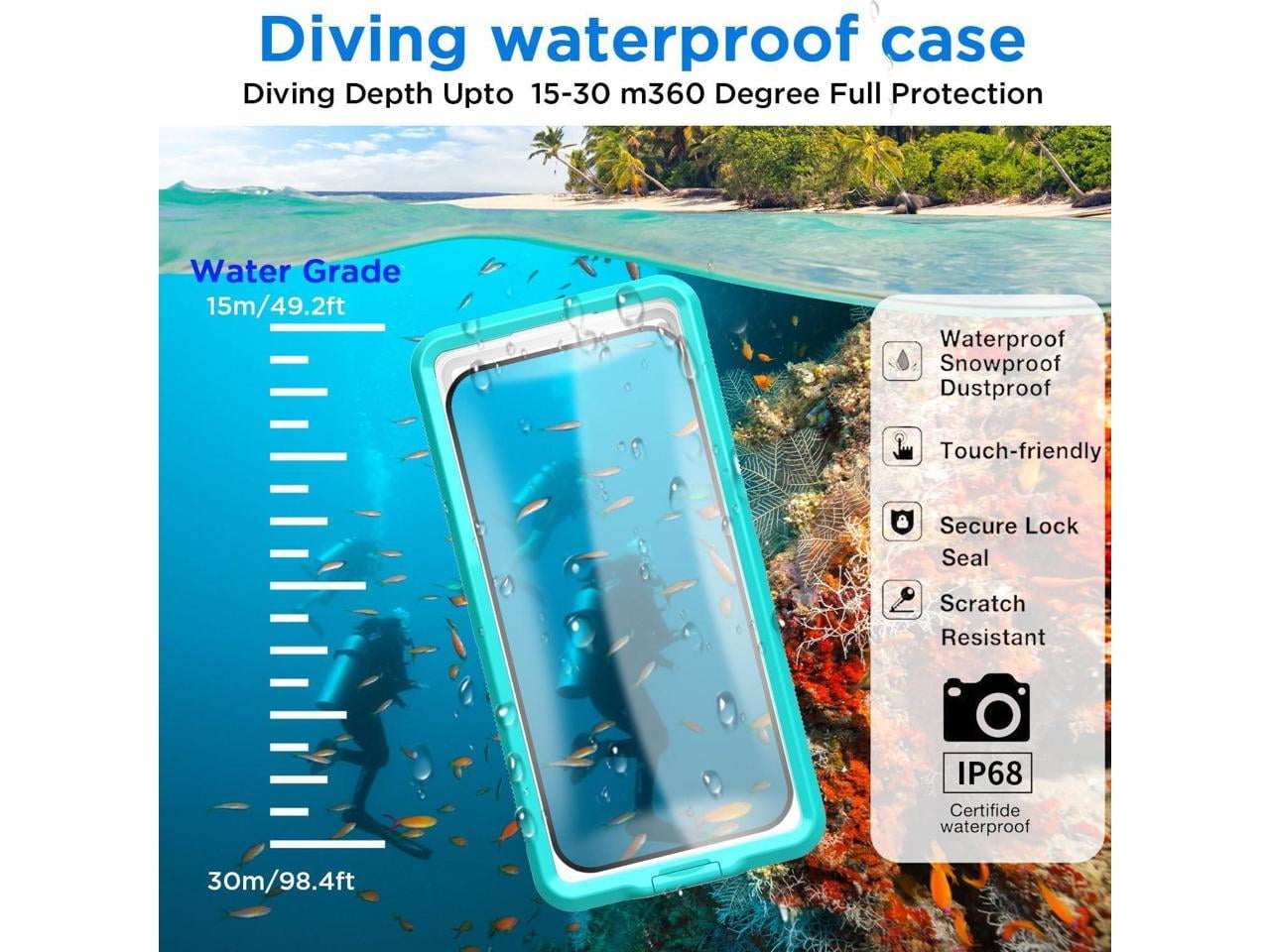Waterproof Phone Case, Universal Self-Check Function Underwater Pouch Dry Bag Beach Travel Essentials Tech Gadgets for iPhone 15 14 13 11 12/Samsung S24/LG,Google/Xiaomi/Motorola