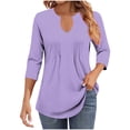 thumbnail image 2 of Sheghy Going Out Tops for Women Plus Size Sleek Printed V Neck Three Quarter Sleeve Wrinkle Stripe Pullover Tunic Purple S, 2 of 6