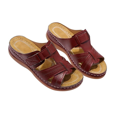 

LIANGP Ladies Slippers Women Summer Open Toe Hook Loop Comfy Sandals Casual Wedges Non Slip Slippers Women s Shoes Red Size 7