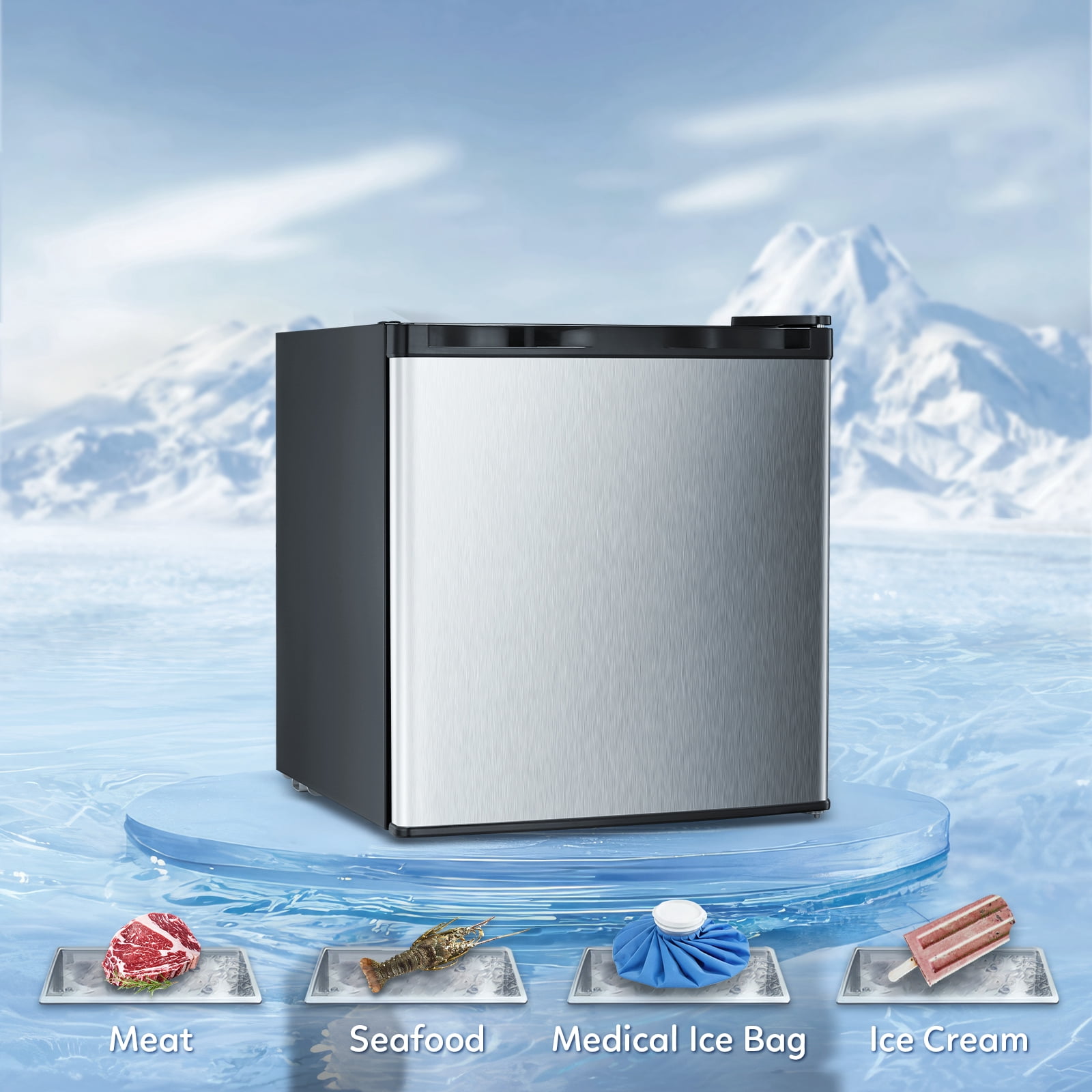 Auseo 1.1 Cu ft Reversible Door Compact Upright Freezer Energy Efficient, Perfect for Home, Office, or Dorm, Silver