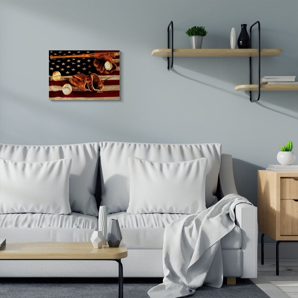 Stupell Industries Vintage American Flag Baseball Sports Rustic Photo Canvas Wall Art by Daniel Sproul