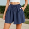 thumbnail image 2 of vigerkar Linen Pleated Casual Ruffle Shorts for Women Comfy Summer Loose Elastic Waist Drawstring Flowy Lounge Shorts with Pockets (Blue, 3XL), 2 of 6