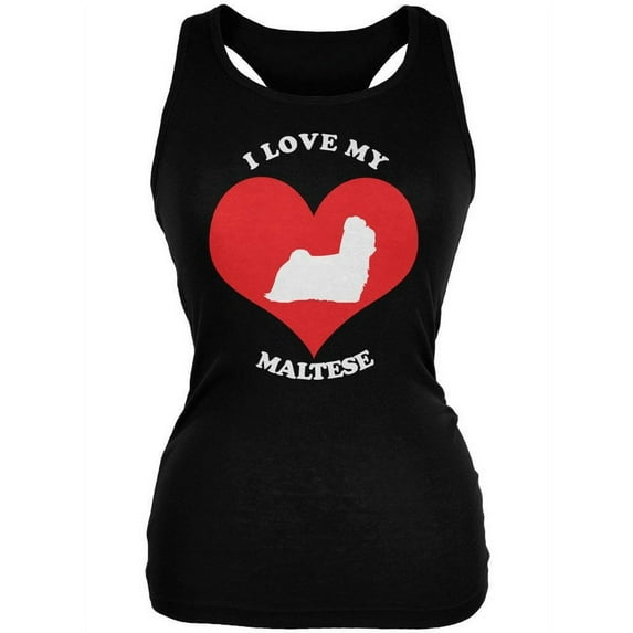 Valentines I Love My Maltese Black Juniors Soft Tank Top - Medium