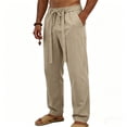 thumbnail image 2 of Blmnix Palazzo Pants Men Baggy Low Rise Linen Pants Beach Pants Leggings Straight-Leg Long Yellow Men's Casual Pants,XXL, 2 of 7