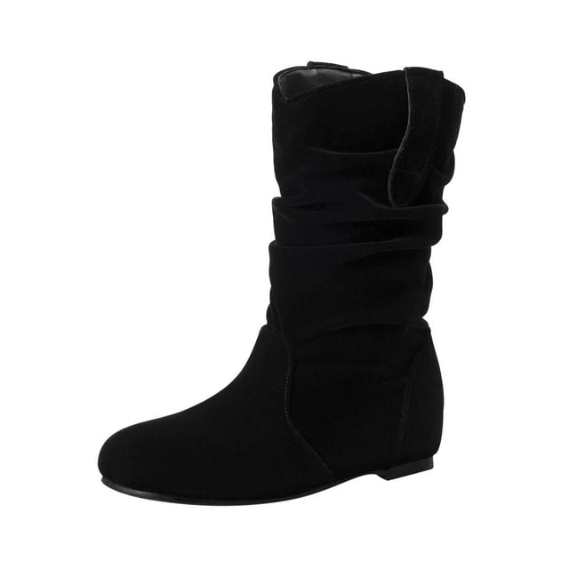 Jsaierl Bottes Mi-Mollet Décontractées pour Femmes, Bottes Plates à Lacets, à Enfiler, pour l'Automne et l'Hiver