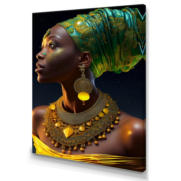 Designart Emerald Queen African Woman Under Moon IV Canvas Wall Art