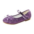 thumbnail image 1 of LNMQLPDBS Chaussures de Princesse pour Petites Filles Paillettes Sequins Talons Bas Chaussures de Robe de Princesse avec Nœud Papillon Fille Bout Fermé Sangle Réglable Ballerines de Mariage Fête Danse Violet 7-8 Ans, 1 of 4