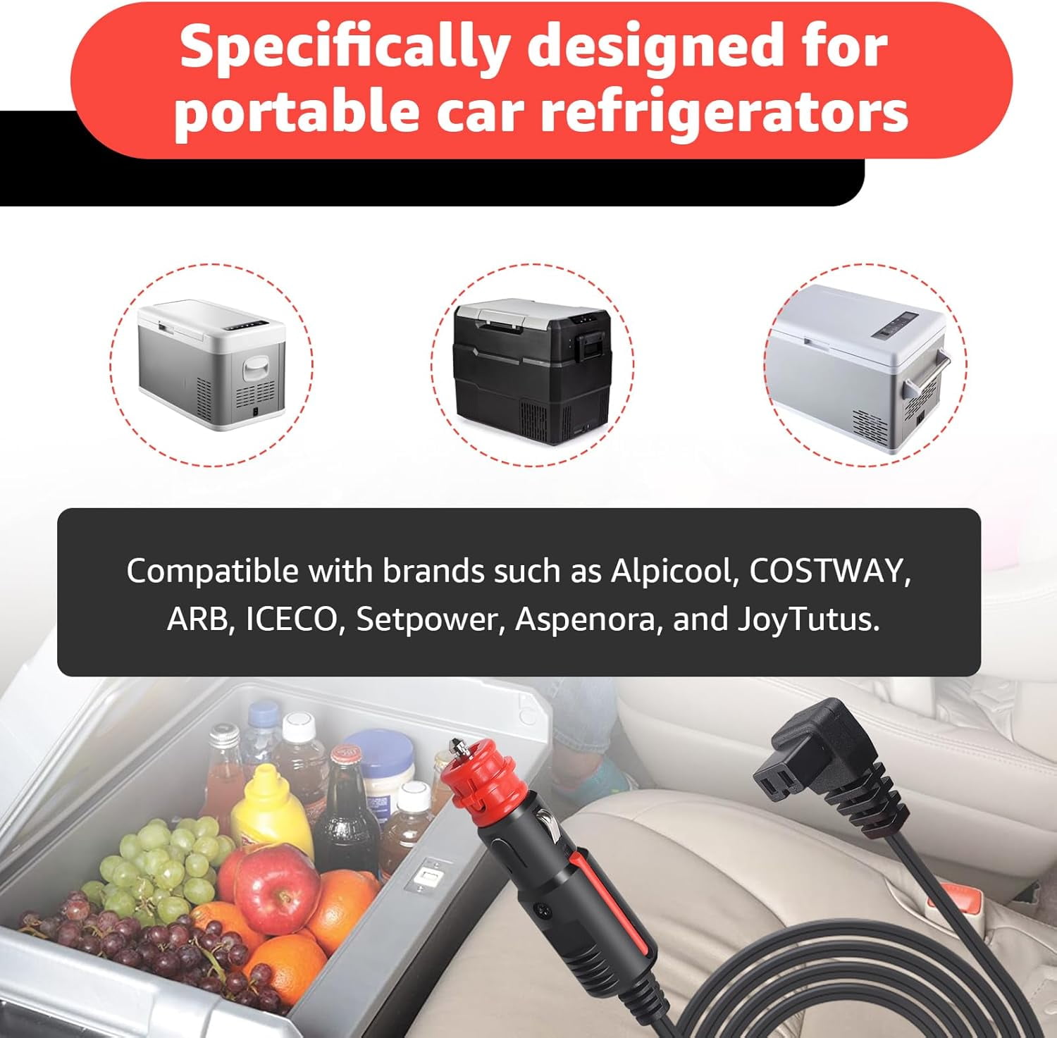 CoolStuff Car Refrigerator DC Power Cord Compatible with alpicool, Bodega, euhomy, bougeRV, ARB, ICECO, Setpower, JoyTutus for Most 12V/24V Car Refrigerator Power Cable