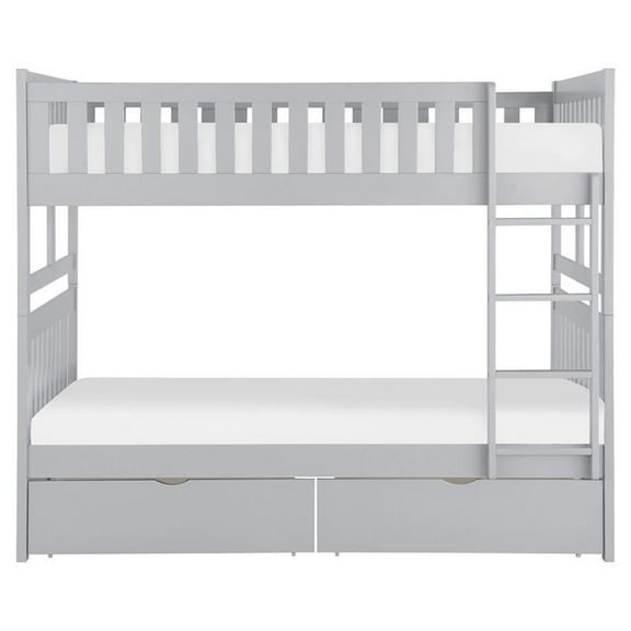 Pemberly Row Transitional Wood Full over Full Bunk Bed with Storage Box in Gray