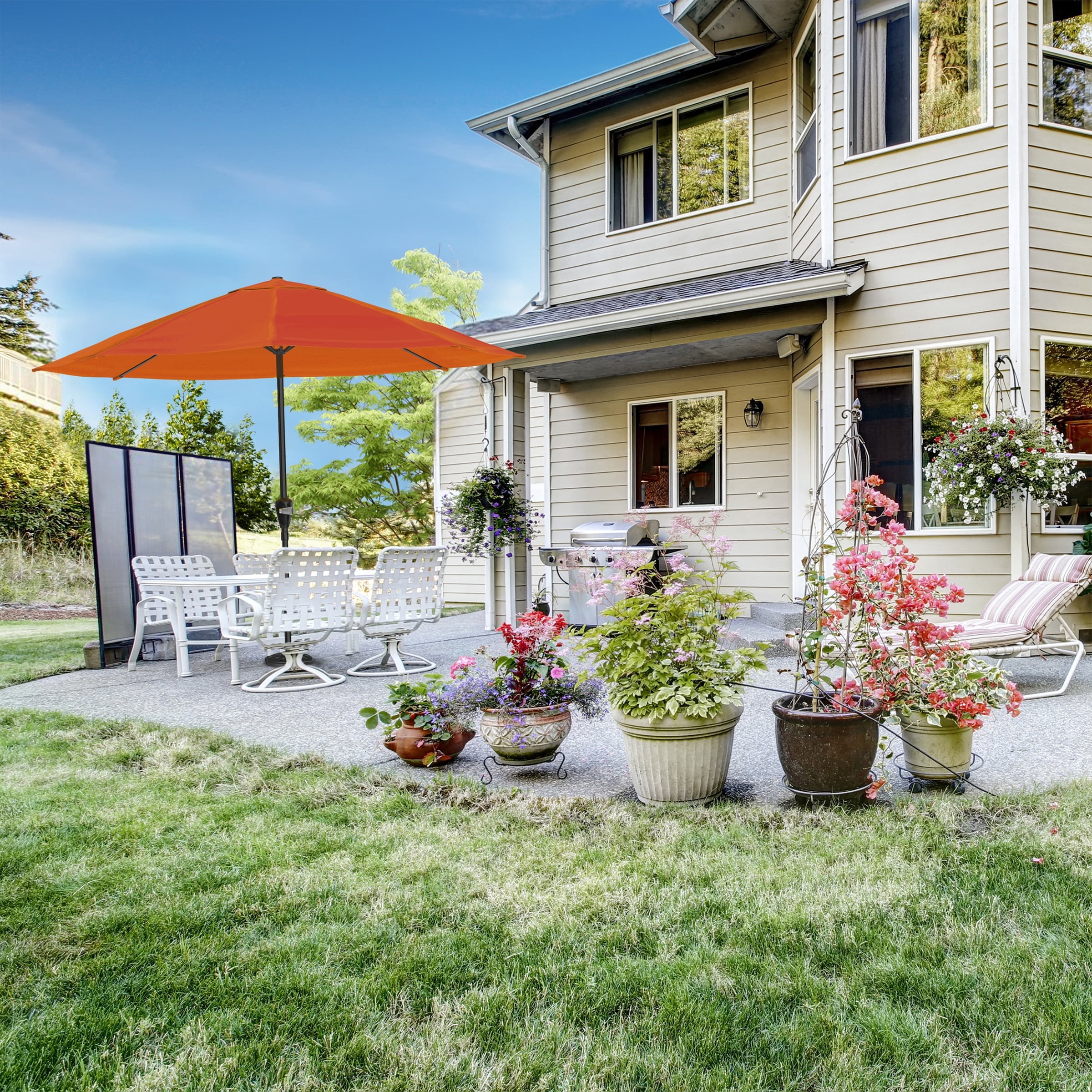Pure Garden 9FT Outdoor Vented Patio Umbrella with Easy Crank (Orange)