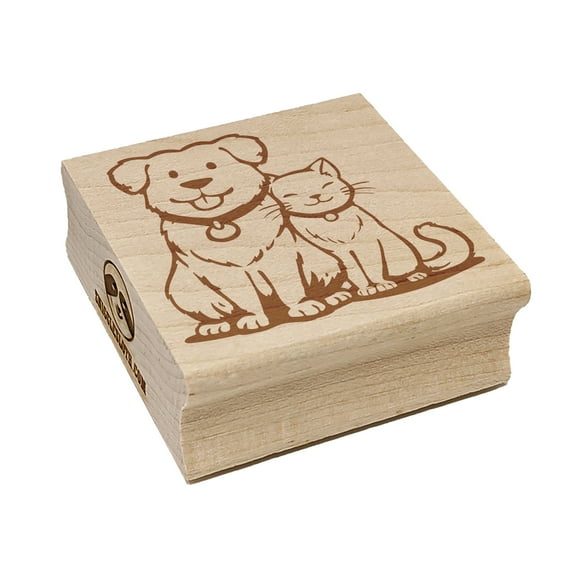 Dog and Cat Best Pet Friends Square Rubber Stamp Stamping Scrapbooking Crafting - Small 1.25in