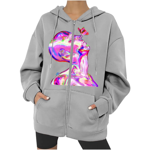 Abrigo con capucha para mujer, estampado de Festival, Otoño Invierno, prendas de vestir exteriores con cremallera, chaqueta holgada con capucha Punk, abrigo, sudaderas con capucha, abrigo Odeerbi ODB-2