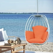 Arttoreal Hammock Swing Chair with Hanging Kit, Egg-Shaped, Single Seat, Aluminum Frame, Weatherproof Cushion, 5.12 inch Thickness,Orange