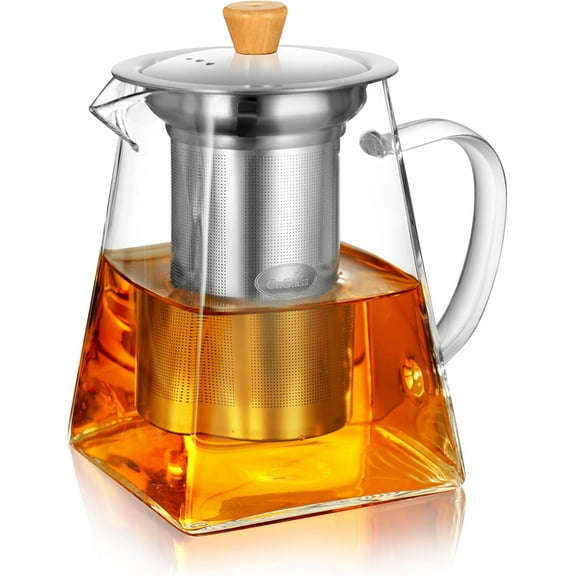 Glass Teapot with Removable Infuser 1100ml(37.5oz),Clear Tea Kettle Stovetop Safe,Blooming and Loose Leaf Tea Maker
