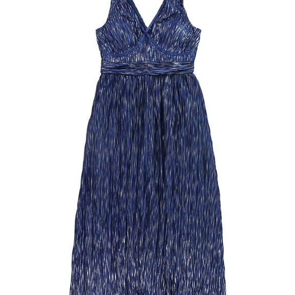 GUESS Womens Sleeveless Metallic Maxi Dress, Blue, 8