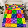 thumbnail image 2 of Manfei Teens Stripes Waves Full Size Sheets, Cartoon Geometric Abstract Bed Sheets, Square Patchwork Buffalo Sheet Sets, Microfiber Bedroom Decor, 4-Piece, 2 of 7
