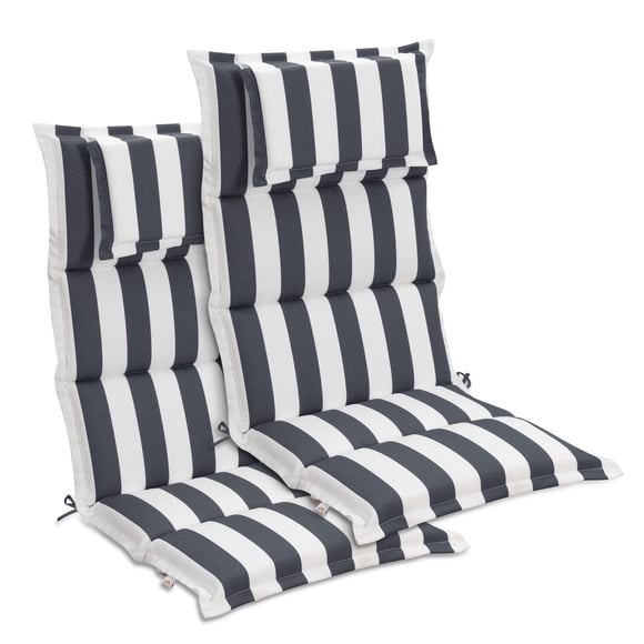 Aoodor High Back Patio Chair Cushions Set of 2 for Outdoor Rocking Chairs, 47 x 21 x 2.4 Inch Patio Flanged Seat Cushions with Headrest for Dining Chairs, Adirondack Chairs, Grey Stripe