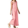 thumbnail image 5 of Summer Ruffle Sleeve Girls Plain Casual Jumpsuit Children Kids Elastic Waist Wide Leg Romper for 5-14 Years, 5 of 7