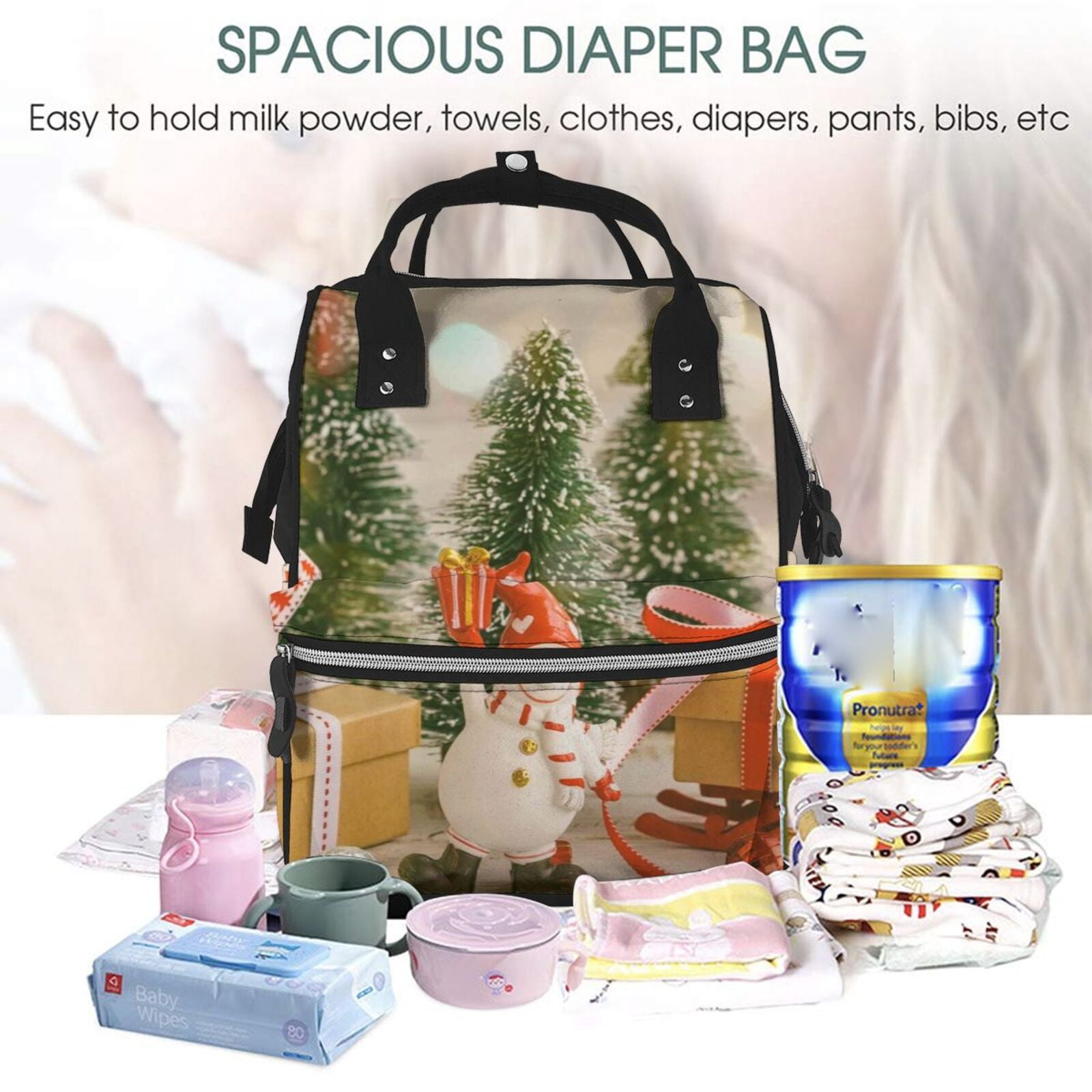 Ratiio Holiday Christmas Stars Mummy Backpack - Waterproof Twill Canvas, Large Capacity Diaper Bag with Multiple Pockets and Adjustable Straps