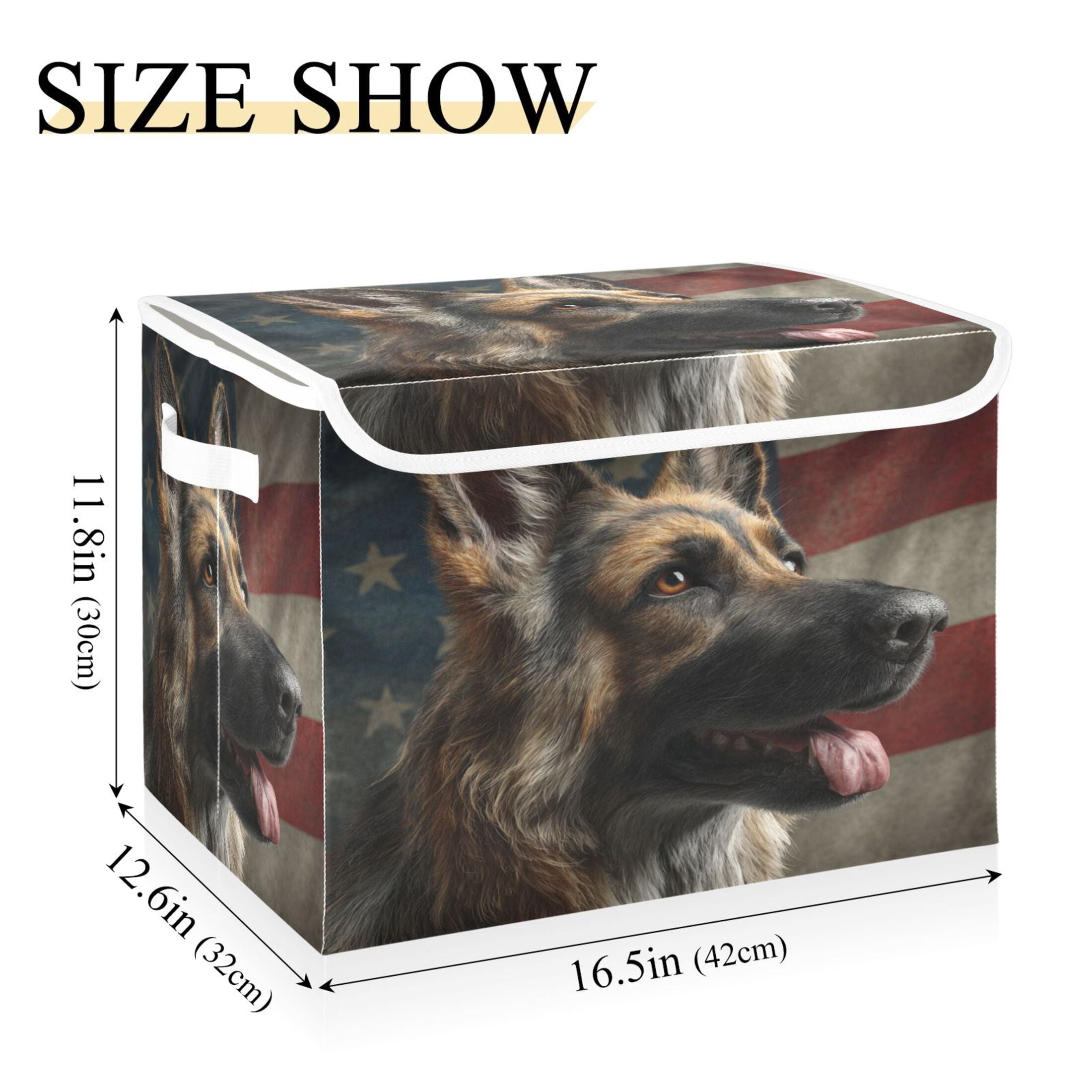 Storage Box With Lid 16.5x12.6x11.8In Lidded Home Storage Bins Foldable Stacked Household Storage Box German Shepherd Photo
