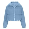 thumbnail image 4 of Qetyuw Crop Puffer Jacket for Women Full Zip Up Lapel Down Coat Winter Long Sleeve Casual Jackets Outwear, 4 of 7