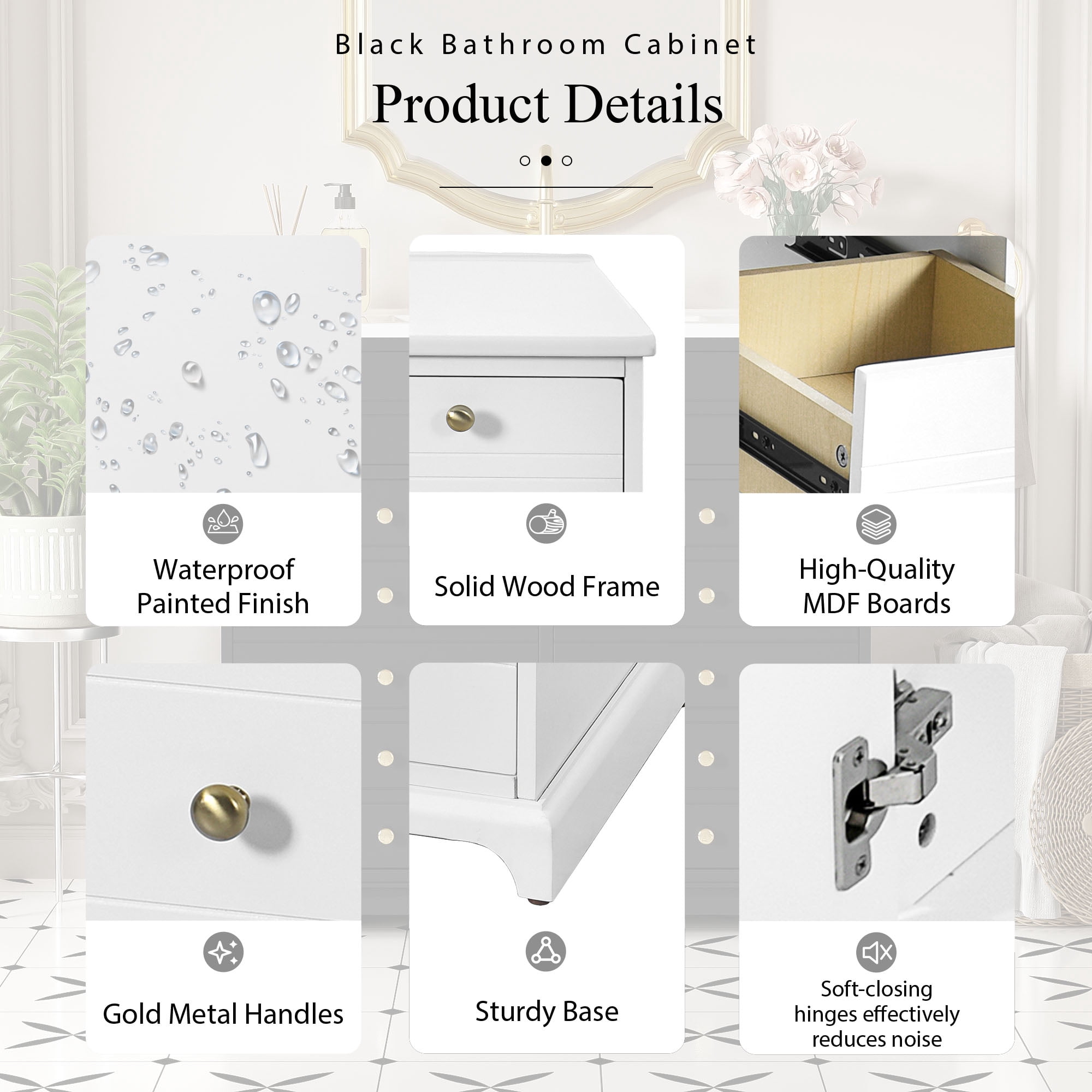 Harper & Bright Designs 36" Bathroom Vanity with Sink, Bathroom Storage Cabinet with Drawers, Single Sink Bathroom Vanity with Soft Closing Doors, White