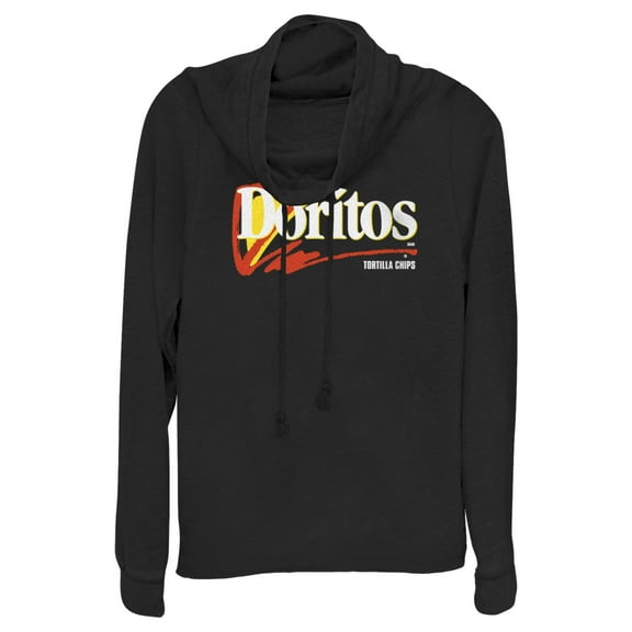 Junior's Doritos 90s Logo Grey  Cowl Neck Sweatshirt Black Small