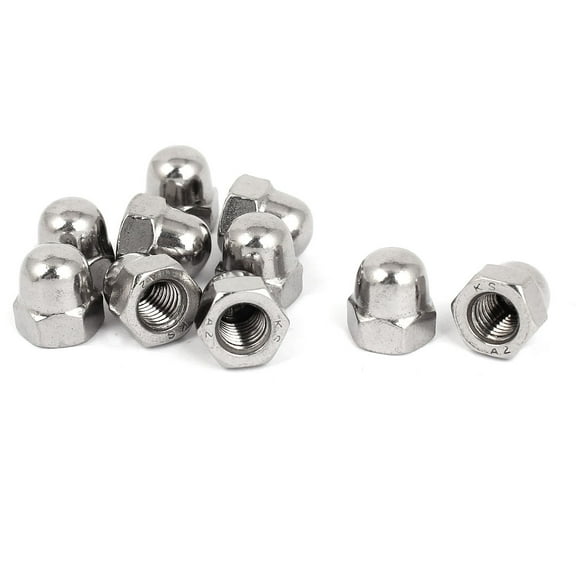 M8 Thread 304 Stainless Steel Dome Head Cap Acorn Hex Nuts Silver Tone 10Pcs