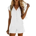 thumbnail image 5 of purcolt Women Summer Shorts Rompers Short Sleeve Button Down Romper V Neck Wide Leg Jumpsuit, 5 of 7