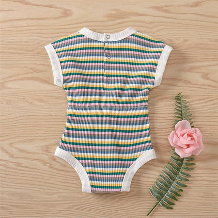 

nsendm Baby Girls Boys Striped Spring Summer Short Sleeve Romper Bodysuit Clothes Shirts for Baby Girl Childrenscostume Green 12-18 Months
