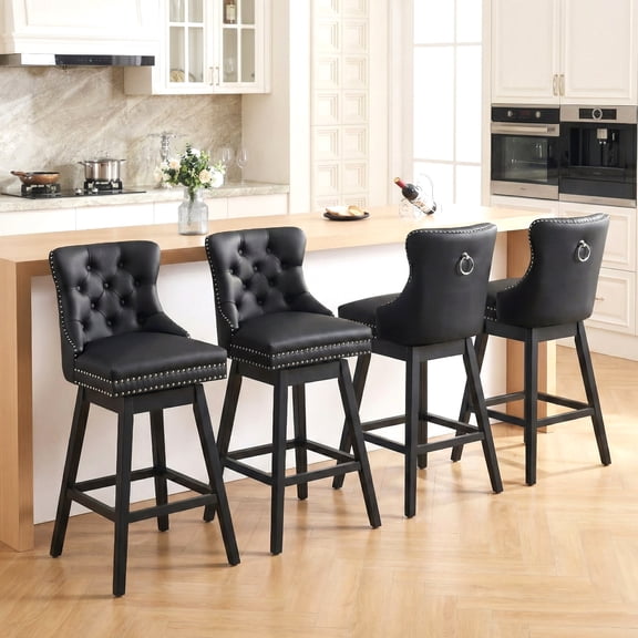 Fahomiss Swivel Bar Stools Counter Height Set of 4, 26" Faux Leather Kitchen Island Stools with Back, Black